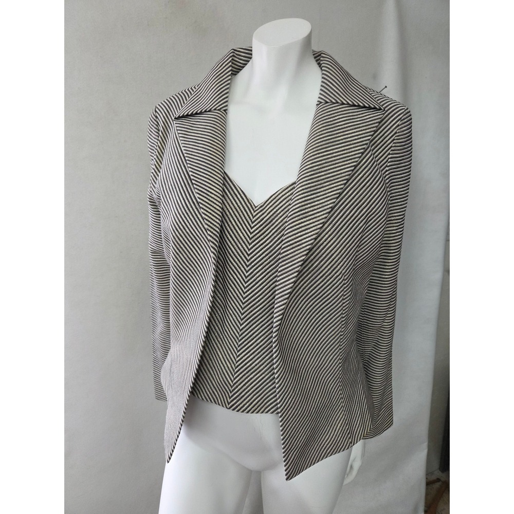 Flores & Flores Blazer Camisole Set Women 12 Black White Gold Silk Blend‎ Stripe